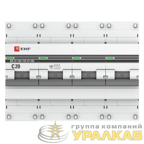 Выключатель автоматический модульный 4п C 20А 10кА ВА 47-100 PROxima EKF 