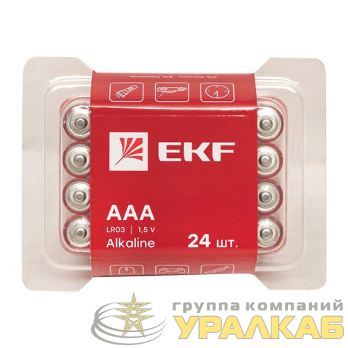 Элемент питания алкалиновый AAA/LR03 пластик. бокс (уп.24шт) EKF 