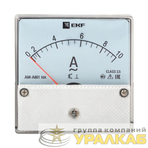 Амперметр аналоговый AM-A801 на панель 80х80 кругл. вырез 10А прям. подкл. EKF am-a801-10/