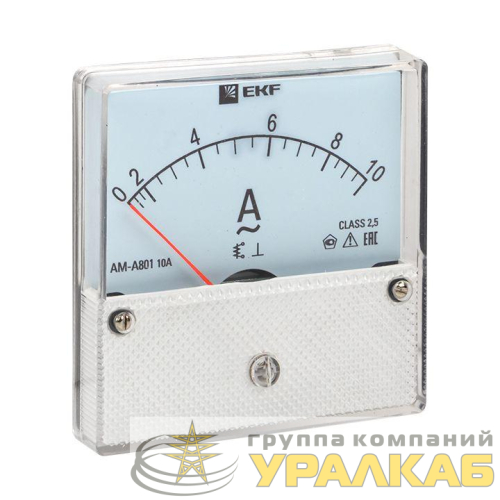 Амперметр аналоговый AM-A801 на панель 80х80 кругл. вырез 10А прям. подкл. EKF am-a801-10/