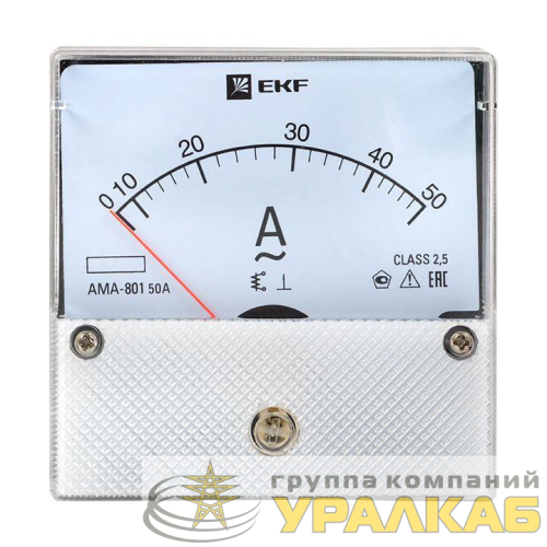 Амперметр аналоговый AM-A801 на панель 80х80 кругл. вырез 50А прям. подкл. EKF am-a801-50/