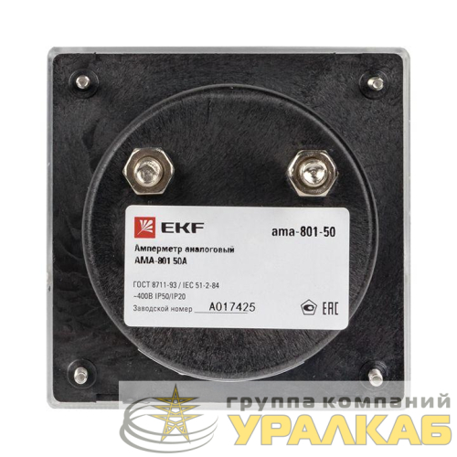Амперметр аналоговый AM-A801 на панель 80х80 кругл. вырез 50А прям. подкл. EKF am-a801-50/