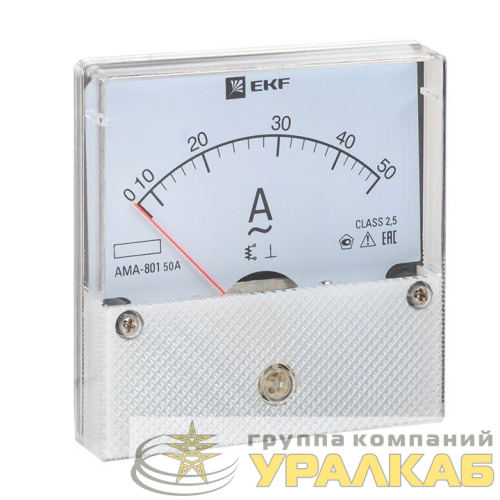 Амперметр аналоговый AM-A801 на панель 80х80 кругл. вырез 50А прям. подкл. EKF am-a801-50/