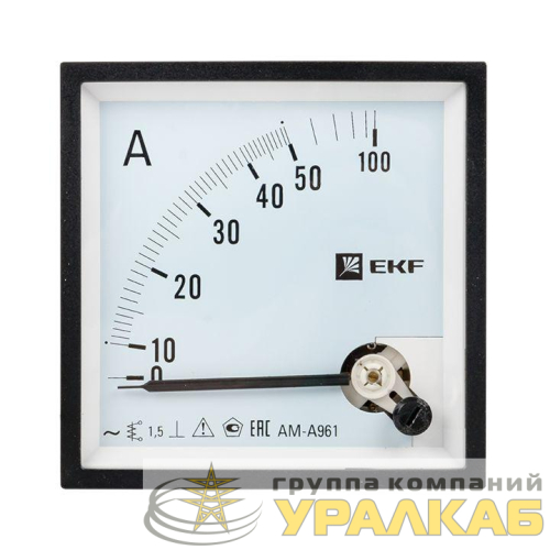 Амперметр аналоговый AM-A961 на панель 96х96 квадрат. вырез 50А прям. подкл. EKF am-a961-50/