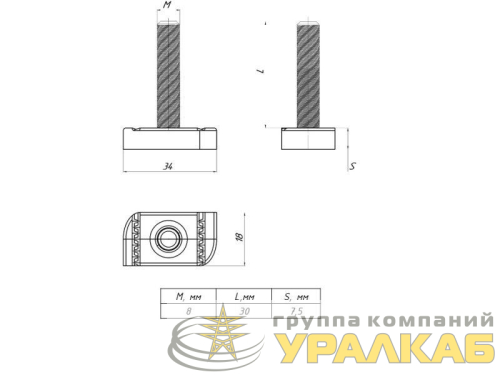 Болт Т-образный STRUT М8х30 EKF 