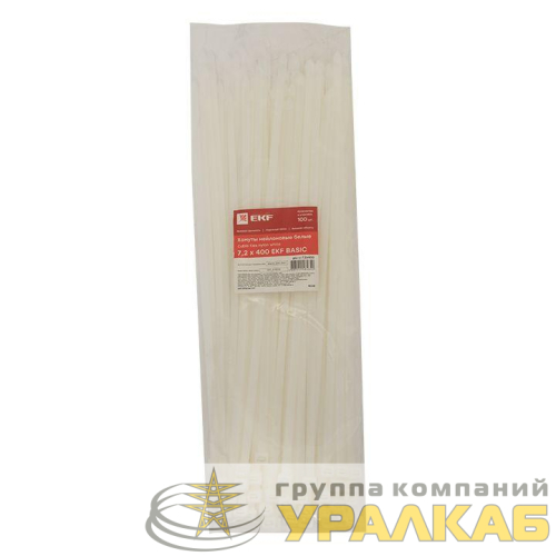 Хомут кабельный 7.2х400 нейл. бел. (уп.100шт) EKF 