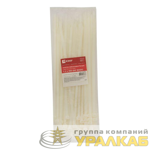 Хомут кабельный 7.2х350 нейл. бел. (уп.100шт) EKF 
