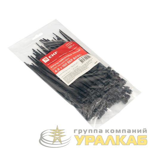 Хомут кабельный 4.8х150 нейл. черн. (уп.100шт) EKF 