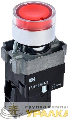Кнопка LA167-BW3472 d22мм RC 1р с подсветкой красн. IEK 