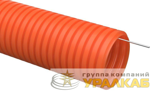 Труба гофрированная ПНД тяжелая d50мм с протяжкой оранж. (уп.15м) IEK 