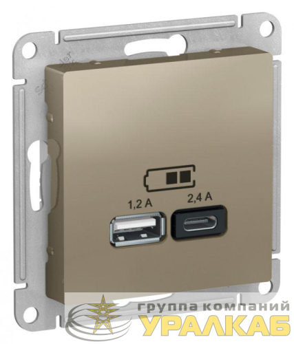 Розетка USB AtlasDesign тип A+C 5В/2.4А 2х5В/1.2А механизм шампань SE 