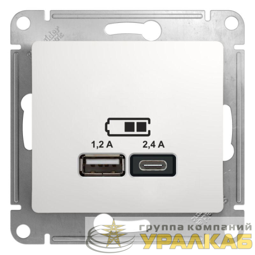 Розетка USB Glossa тип A+C 5В/2.4А 2х5В/1.2А механизм бел. SE 