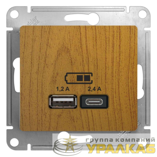 Розетка USB Glossa тип A+C 5В/2.4А 2х5В/1.2А механизм дерево дуб SE 