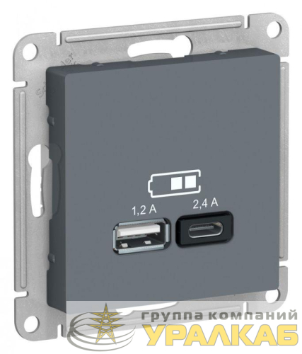 Розетка USB AtlasDesign тип A+C 5В/2.4А 2х5В/1.2А механизм грифель SE 
