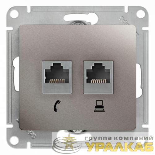 Розетка компьютерная + телефонная 2-м Glossa RJ45 + RJ11 кат.5E механизм платина SE 