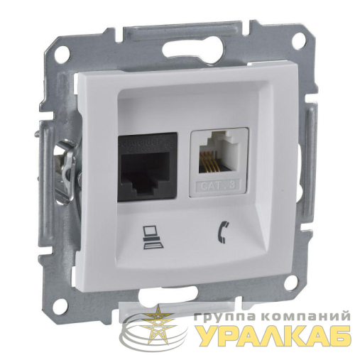 Розетка компьютерная + телефонная 2-м СП Sedna RJ45 + RJ11 кат.5E UTP неэкранир. механизм бел. SchE 