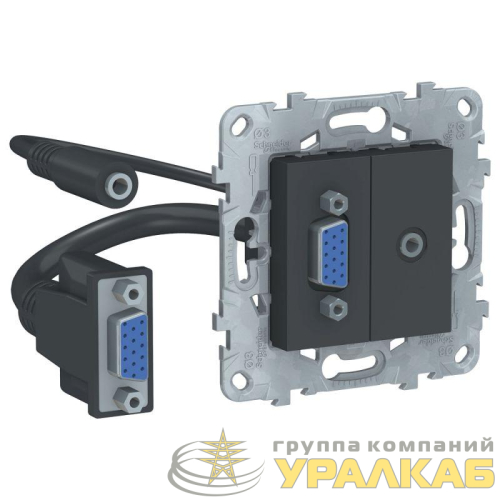 Розетка аудио/видео HD15 Unica New + Minijack механизм антрацит SchE 