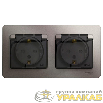 Розетка 2-м СП 2мод. Glossa 16А IP44 с заземл. защ. шторки в сборе платина SE 
