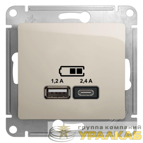 Розетка USB Glossa тип A+C 5В/2.4А 2х5В/1.2А механизм молочн. SE 