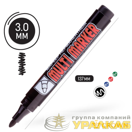 Маркер перманентный "Multi Marker" 3мм пулевидный черн. Crown 