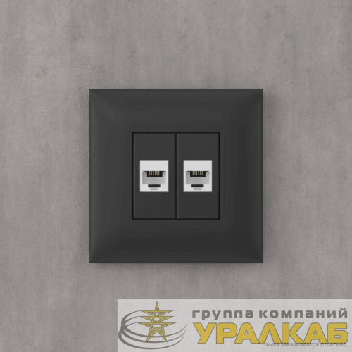 Розетка телефонная 2-м СП Avanti "Черный матовый" RJ12 без шторок механизм DKC 