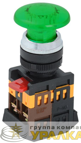 Кнопка "Грибок" AELA-22 d22мм 1з+1р 240В неон зел. IEK 
