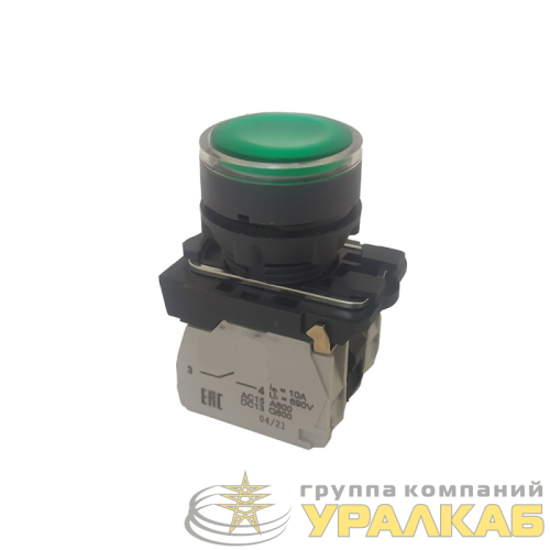 Кнопка КМЕ4511мЛ-220В-зеленый-1но+1нз-цилиндр-индикатор-IP54 КЭАЗ 
