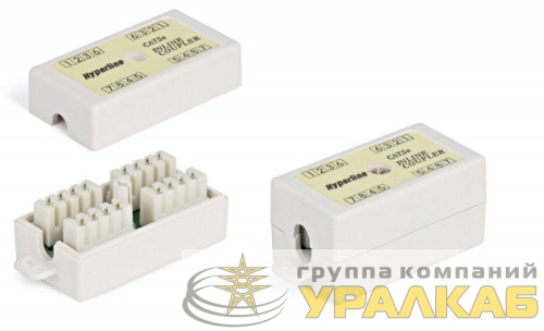 Адаптер проходной (coupler) Dual IDC 4 пары кат.5E CA-IDC-C5e-WH Hyperline 