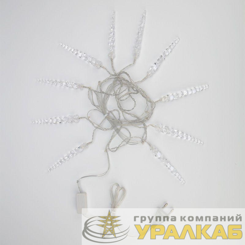 Гирлянда светодиодная "Айсикл" (бахрома) "Сосульки" 1.5х0.25м 10LED бел. 0.51Вт IP20 провод прозр. Neon-Night 