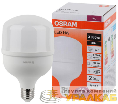 Лампа светодиодная высокомощная LED HW 30Вт T матовая 4000К нейтр. бел. E27 3000лм 140-265В угол пучка 200град. PF>/=09 (замена 300Вт) OSRAM 