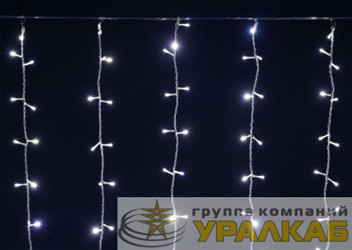 Гирлянда "Занавес" 1.5х1.5м 160LED бел. IP20 провод прозр. 230В транзит IEK 