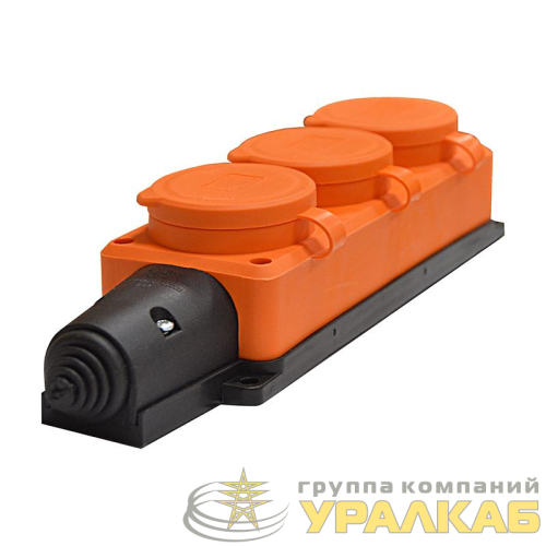 Колодка удлинителя 3-м Компакт 1ф с заглушками каучук оранж. UNIVersal 