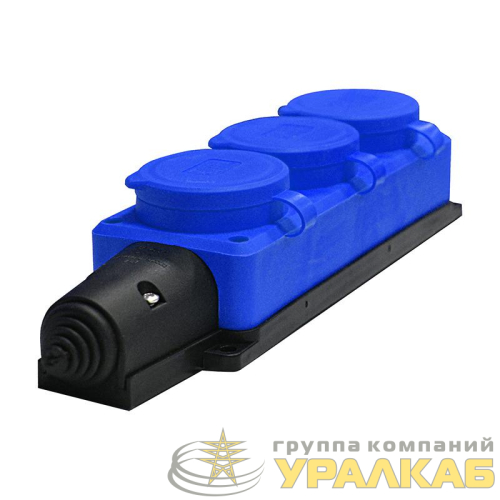 Колодка удлинителя 3-м Компакт 1ф с заглушками каучук син. UNIVersal 