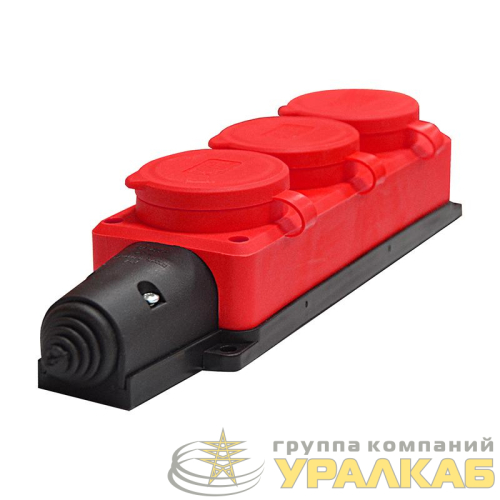 Колодка удлинителя 3-м Компакт 1ф с заглушками каучук красн. UNIVersal 