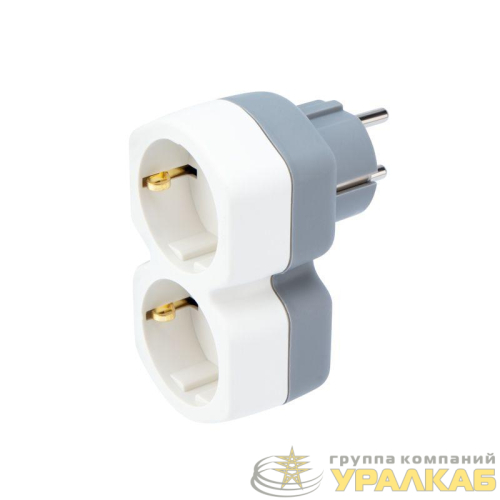 Разветвитель 2-м с заземл. 16А IP20 защ. шторки бел. Rexant 