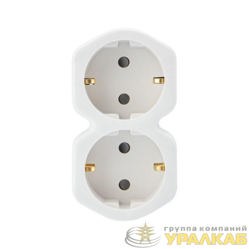 Разветвитель 2-м с заземл. 16А IP20 защ. шторки бел. Rexant 