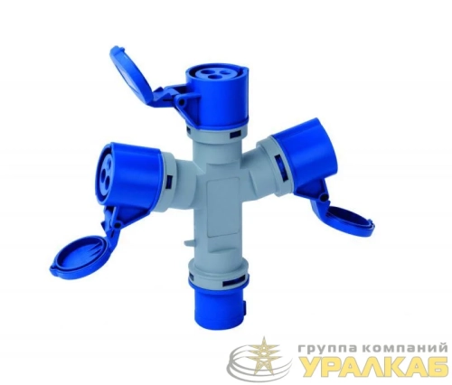 Адаптер трехлучевой 2Р+РЕ 32А 250В IP44 АП-103 DEKraft 