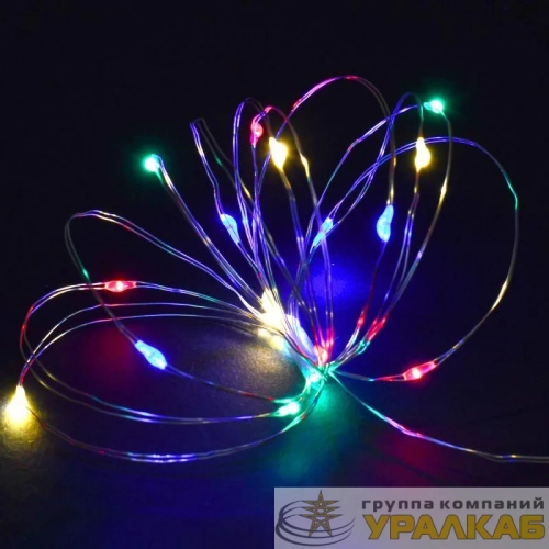 Гирлянда "Роса" 2м 20LED RGBY IP20 провод прозр. шнур 0.3м 2AA IEK 