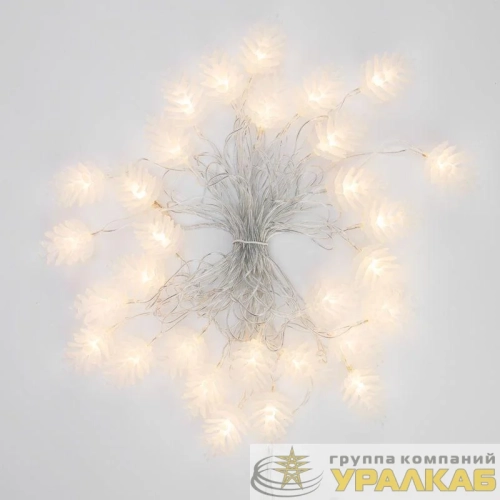 Гирлянда светодиодная "Шишки" 5м 30LED тепл. бел. 1.8Вт IP20 с контроллером 8 режимов провод ПВХ прозр. Neon-Night 