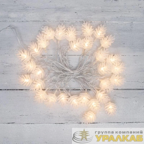 Гирлянда светодиодная "Шишки" 5м 30LED тепл. бел. 1.8Вт IP20 с контроллером 8 режимов провод ПВХ прозр. Neon-Night 