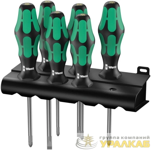 Набор отверток 335/350/355/6 Kraftform Plus Lasertip 6 предметов (PH 1х80/2х100; PZ 1х80/2х100; SL 0.8х4.0х100/1.0х5.5х125) Wera 