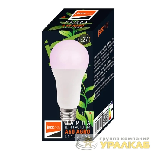 Лампа светодиодная PPG A60 Agro 15Вт А60 грушевидная E27 IP20 для растений красн./син. спектр clear матов. JazzWay 