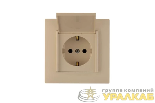 Розетка 1-м с крышкой Karea RIZZ с заземл. крем Makel 