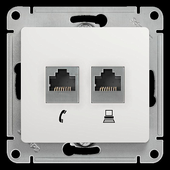 Механизм розетки комп. + телеф. 2-м СП Glossa RJ11 + RJ45 бел. SchE 