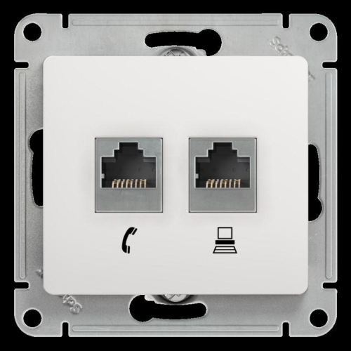 Механизм розетки комп. + телеф. 2-м СП Glossa RJ11 + RJ45 бел. SchE 