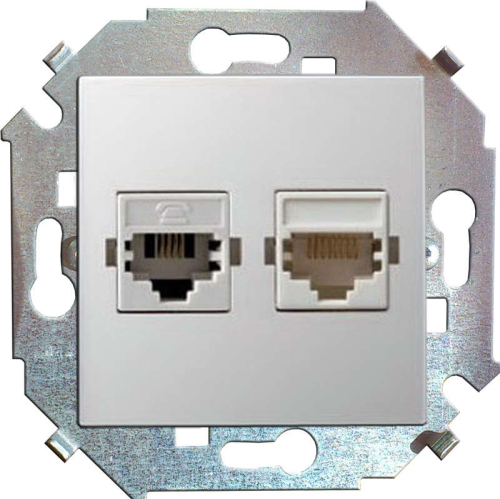 Механизм розетки комп. СП Simon15 2мод. RJ45 + RJ45 бел. Simon 
