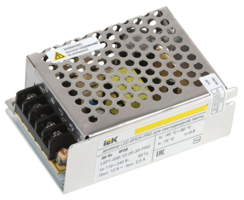 Драйвер LED ИПСН-PRO 5050 30Вт 12В блок-клеммы IP20 IEK 