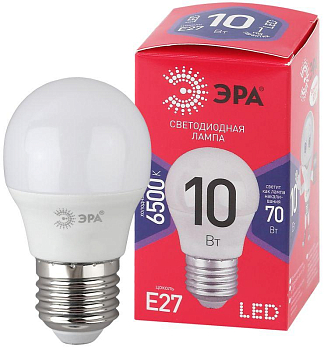 Лампа светодиодная ECO LED P45-10W-865-E27 R (диод шар 10Вт холодн. E27) (10/100/3600) ЭРА 