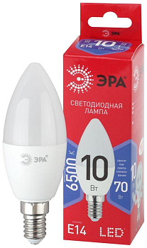 Лампа светодиодная ECO LED B35-10W-865-E14 R (диод свеча 10Вт холодн. E14) (10/100/3500) ЭРА 