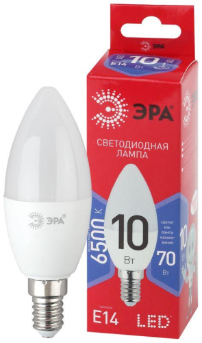 Лампа светодиодная ECO LED B35-10W-865-E14 R (диод свеча 10Вт холодн. E14) (10/100/3500) ЭРА 